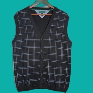 Tommy Hilfiger Golf Button Up Sweater Vest Men's M Dark Academia Preppy Grandpa